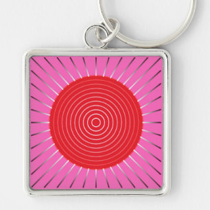 Modern Geometric Sunburst - Fuchsia and Red Sleutelhanger