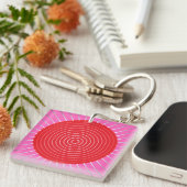 Modern Geometric Sunburst - Fuchsia and Red Sleutelhanger (Voorkant Rechts)