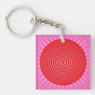 Modern Geometric Sunburst - Fuchsia and Red Sleutelhanger