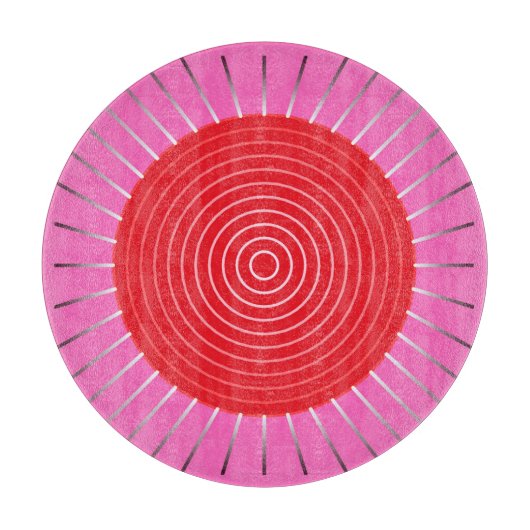 Modern Geometric Sunburst - Fuchsia and Red Snijplank (Voorkant)