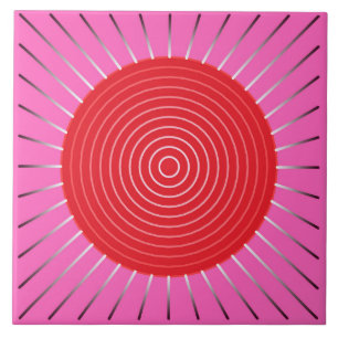 Modern Geometric Sunburst - Fuchsia and Red Tegeltje