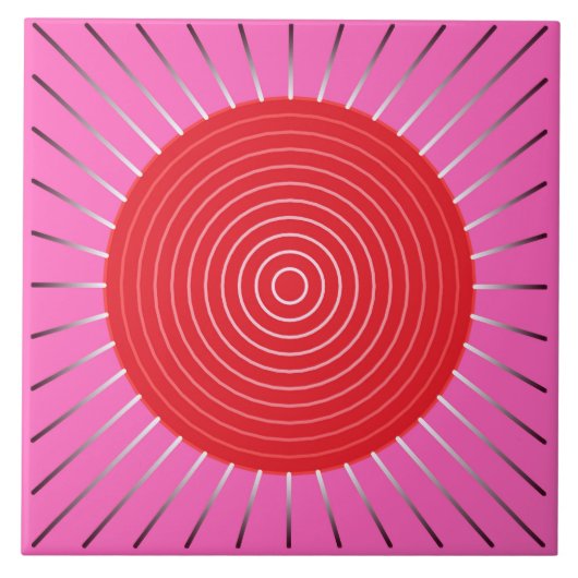 Modern Geometric Sunburst - Fuchsia and Red Tegeltje (Voorkant)