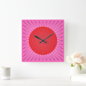 Modern Geometric Sunburst - Fuchsia and Red Vierkante Klok (Huis)