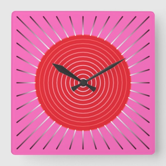 Modern Geometric Sunburst - Fuchsia and Red Vierkante Klok (Voorkant)