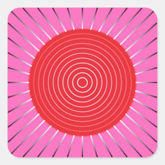 Modern Geometric Sunburst - Fuchsia and Red Vierkante Sticker (Voorkant)