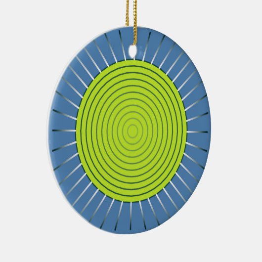 Modern Geometric Sunburst - Limoen en Denim Blue Keramisch Ornament (Rechts)