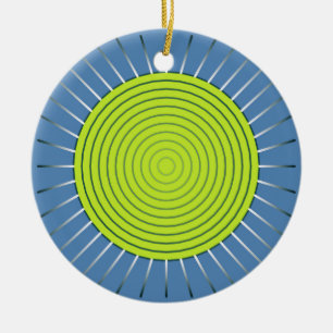 Modern Geometric Sunburst - Limoen en Denim Blue Keramisch Ornament