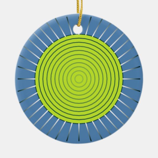 Modern Geometric Sunburst - Limoen en Denim Blue Keramisch Ornament (Voorkant)