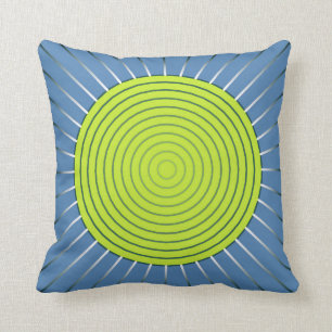 Modern Geometric Sunburst - Limoen en Denim Blue Kussen