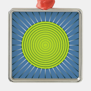 Modern Geometric Sunburst - Limoen en Denim Blue Metalen Ornament