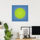 Modern Geometric Sunburst - Limoen en Denim Blue Poster (Thuiskantoor)