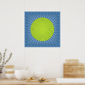 Modern Geometric Sunburst - Limoen en Denim Blue Poster (Keuken)