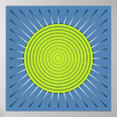 Modern Geometric Sunburst - Limoen en Denim Blue Poster (Voorkant)