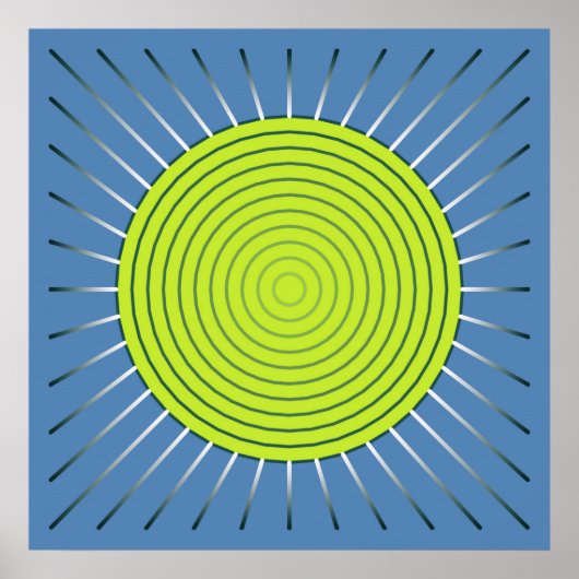 Modern Geometric Sunburst - Limoen en Denim Blue Poster (Voorkant)