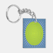 Modern Geometric Sunburst - Limoen en Denim Blue Sleutelhanger (Voorkant Links)