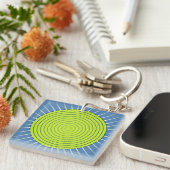 Modern Geometric Sunburst - Limoen en Denim Blue Sleutelhanger (Voorkant Rechts)