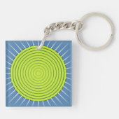 Modern Geometric Sunburst - Limoen en Denim Blue Sleutelhanger (Achterkant)