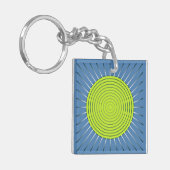 Modern Geometric Sunburst - Limoen en Denim Blue Sleutelhanger (Voorkant Links)