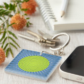 Modern Geometric Sunburst - Limoen en Denim Blue Sleutelhanger (Voorkant Rechts)