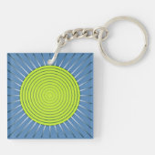 Modern Geometric Sunburst - Limoen en Denim Blue Sleutelhanger (Achterkant)