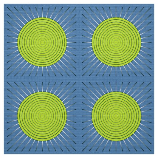 Modern Geometric Sunburst - Limoen en Denim Blue Stof (Swatch)