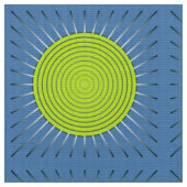 Modern Geometric Sunburst - Limoen en Denim Blue Stof (Close Up)