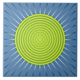 Modern Geometric Sunburst - Limoen en Denim Blue Tegeltje