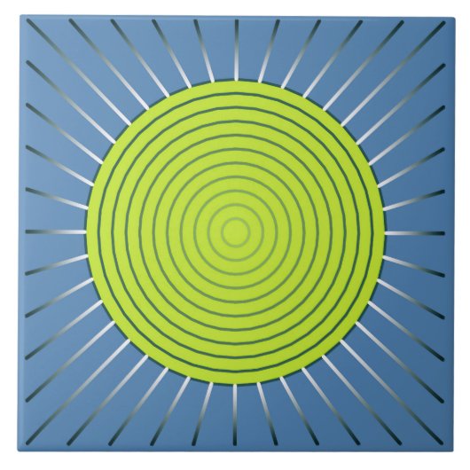 Modern Geometric Sunburst - Limoen en Denim Blue Tegeltje (Voorkant)