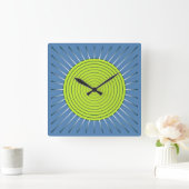 Modern Geometric Sunburst - Limoen en Denim Blue Vierkante Klok (Huis)
