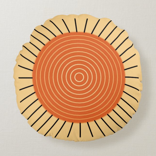 Modern Geometric Sunburst - Mandarijns Oranje Rond Kussen (Voorkant)