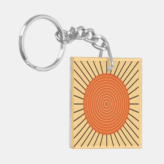Modern Geometric Sunburst - Mandarijns Oranje Sleutelhanger (Voorkant Links)