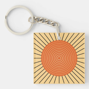 Modern Geometric Sunburst - Mandarijns Oranje Sleutelhanger
