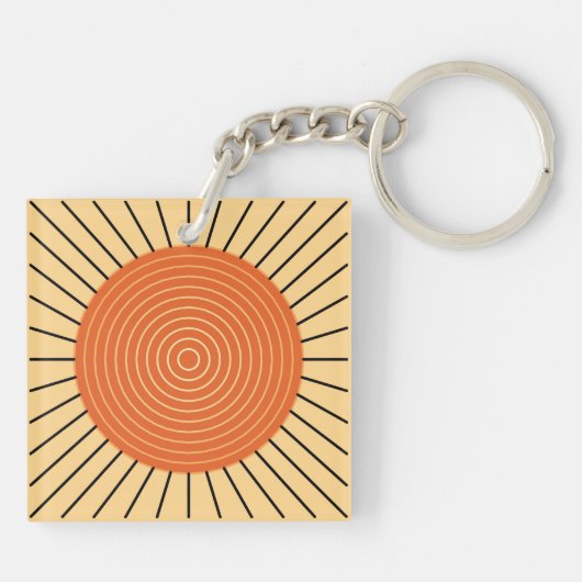 Modern Geometric Sunburst - Mandarijns Oranje Sleutelhanger (Achterkant)