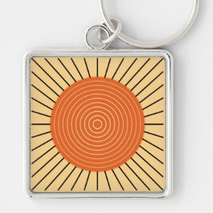 Modern Geometric Sunburst - Mandarijns Oranje Sleutelhanger