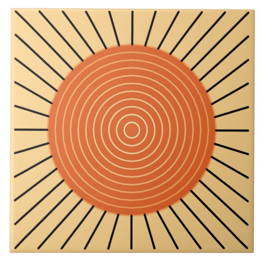 Modern Geometric Sunburst - Mandarijns Oranje Tegeltje (Voorkant)