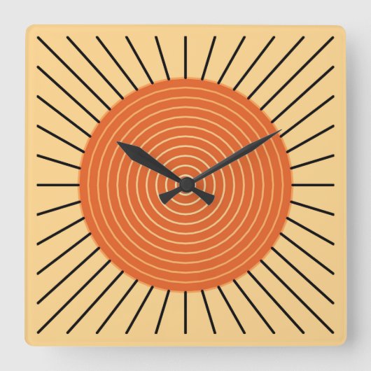Modern Geometric Sunburst - Mandarijns Oranje Vierkante Klok (Voorkant)