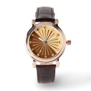 Modern Geometric Sunburst, Mustard Gold Horloge