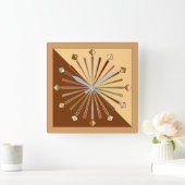 Modern Geometric Sunburst, Mustard Gold Vierkante Klok (Huis)