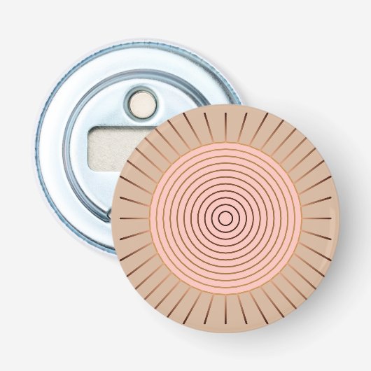 Modern Geometric Sunburst - Peach and Tan Button Flesopener (Voorkant)