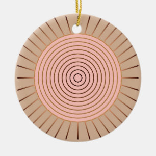 Modern Geometric Sunburst - Peach and Tan Keramisch Ornament