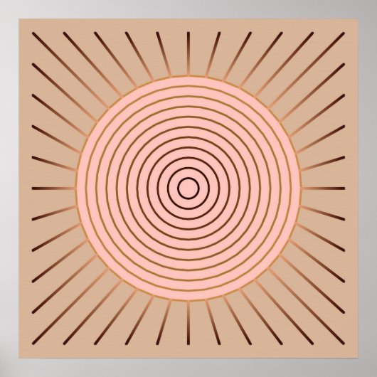 Modern Geometric Sunburst - Peach and Tan Poster (Voorkant)