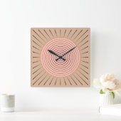 Modern Geometric Sunburst - Peach and Tan Vierkante Klok (Huis)