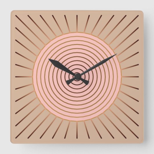 Modern Geometric Sunburst - Peach and Tan Vierkante Klok (Voorkant)
