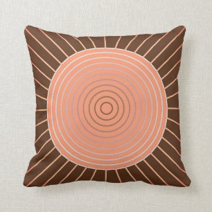Modern Geometric Sunburst - Peach en Brown Kussen