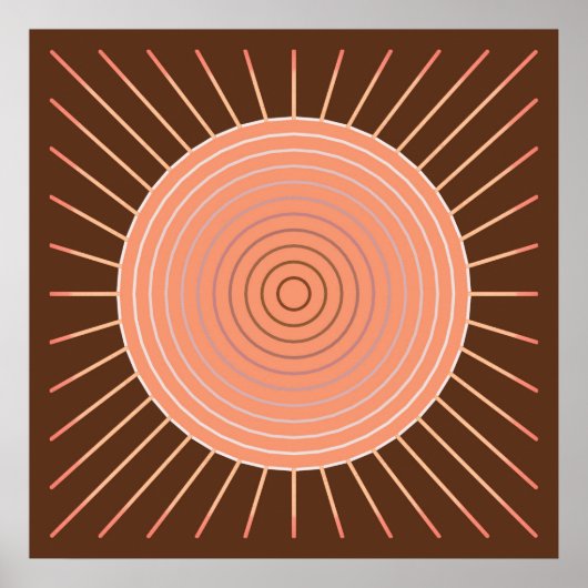 Modern Geometric Sunburst - Peach en Brown Poster (Voorkant)