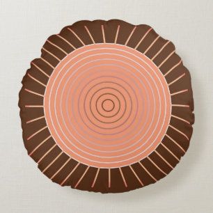 Modern Geometric Sunburst - Peach en Brown Rond Kussen