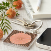 Modern Geometric Sunburst - Peach en Brown Sleutelhanger (Voorkant Rechts)