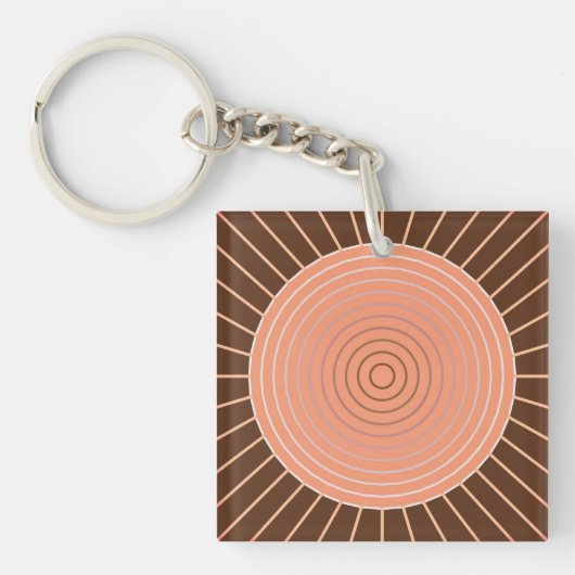 Modern Geometric Sunburst - Peach en Brown Sleutelhanger (Voorkant)