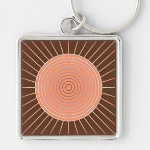 Modern Geometric Sunburst - Peach en Brown Sleutelhanger