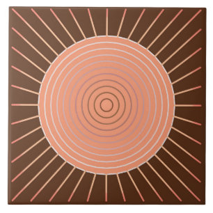 Modern Geometric Sunburst - Peach en Brown Tegeltje